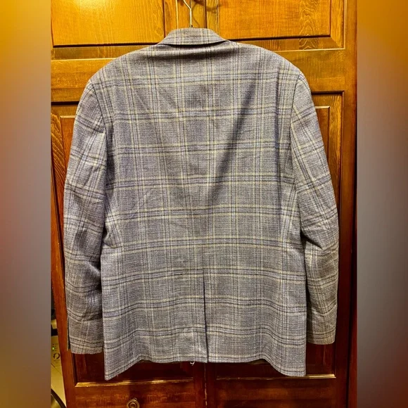 Michael Kors 38R Blue Plaid Men's Sport Coat Classic Fit Windowpane Blazer